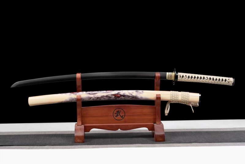 Katana Dragon à Lame Noire Série Noire Cuite Au Four Sabre De Samouraï Japonais Katana Véritable Sabre Fait Main Acier à Ressort Haute Performance Sabre Longquan